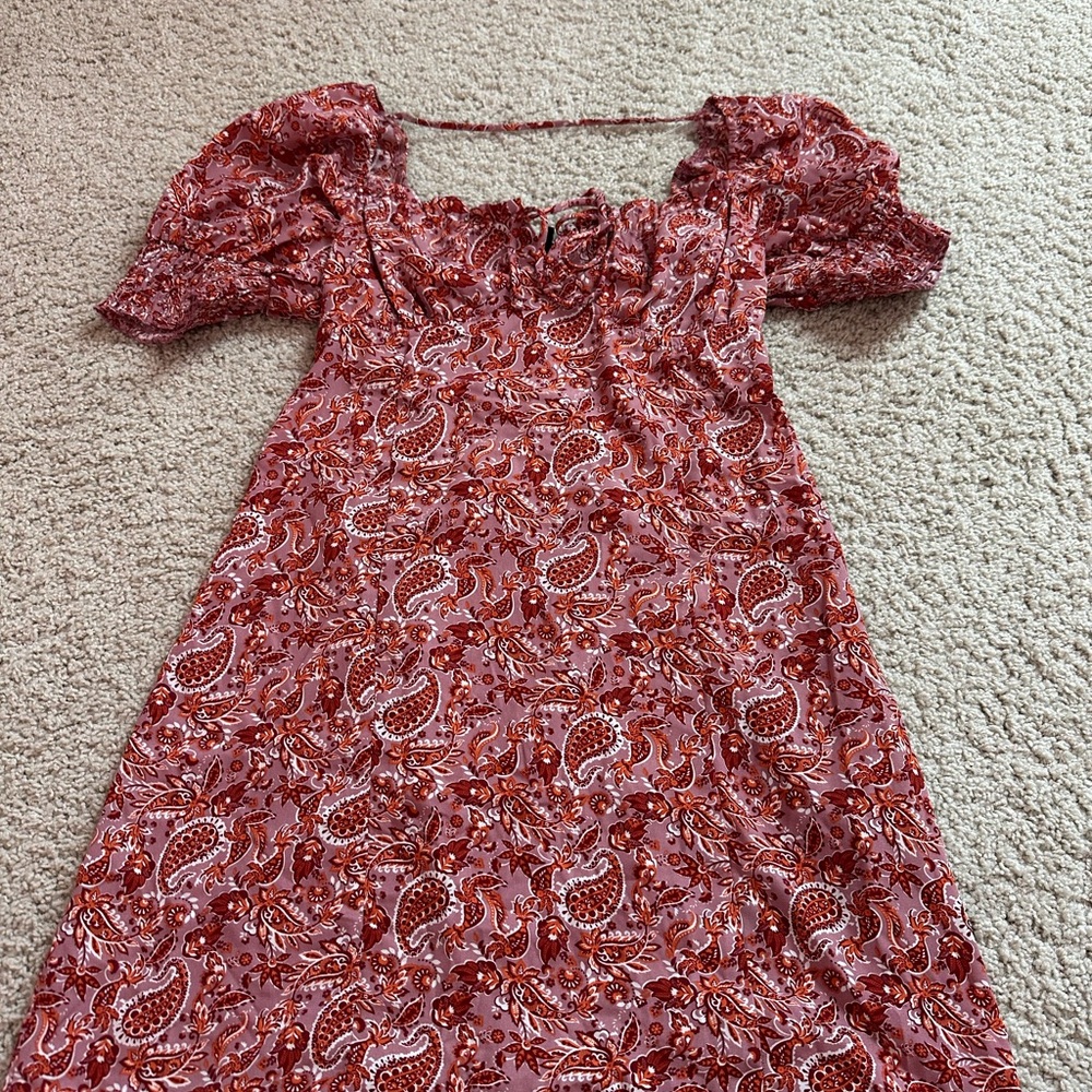 Francesca's Collections Red and Pink Paisley Mini Dress